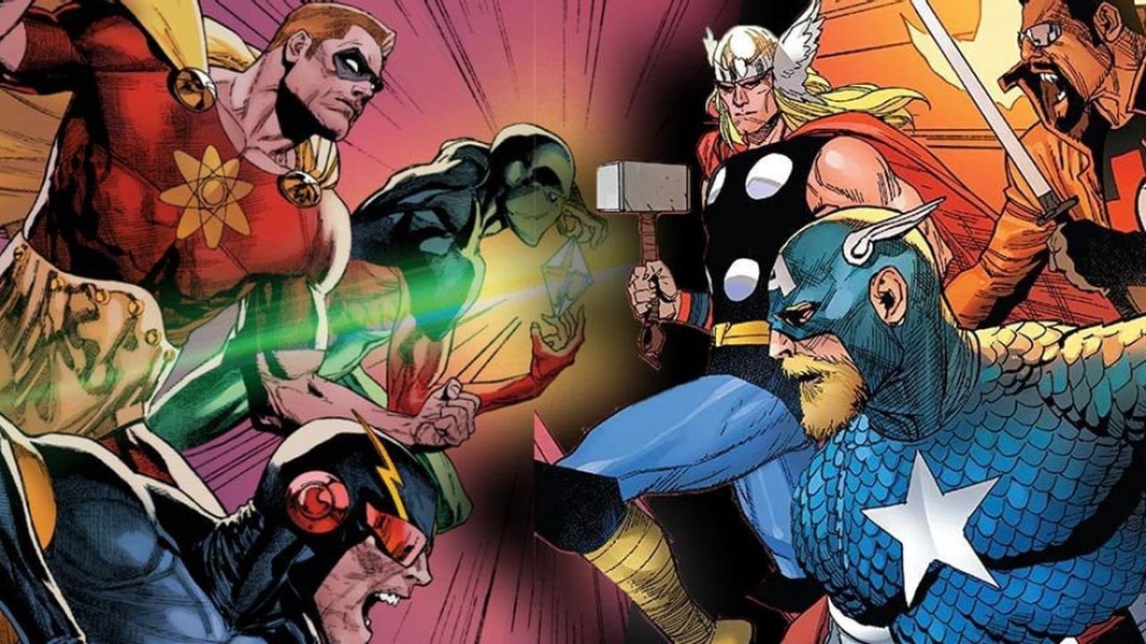 The Squadron Supreme, led by Hyperion, faces off against the Avengers