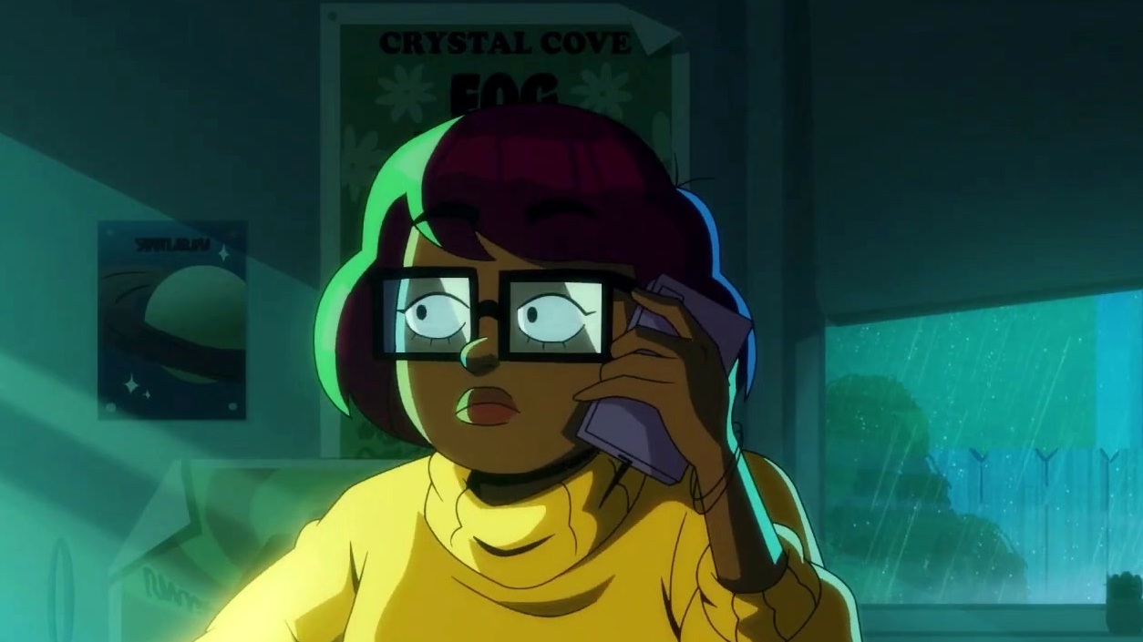 Velma talks on the phone in a scene from the new animated 'Scooby-Doo' prequel series 'Velma'