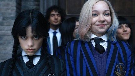 Jenna Ortega and Emma Myers as Wednesday Addams and Enid sinclair on Netflix's Wednesday