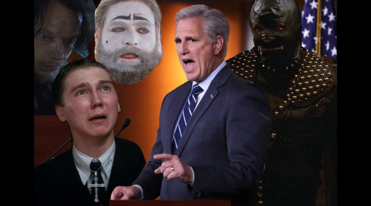 Kevin McCarthy surrounded by the Gimp, Reek, Eli Sunday, and Chip the Rodeo Clown