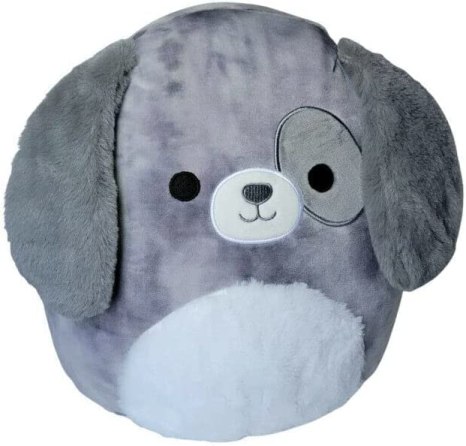 A grey dog squishmallow with long fluffy ears