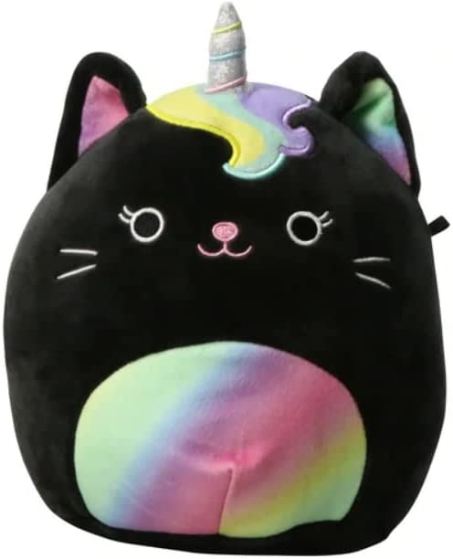 A black and rainbow caticorn Squishmallow