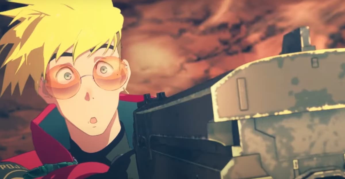 Vash the Stampede realizes he's out of bullets in Trigun Stampede