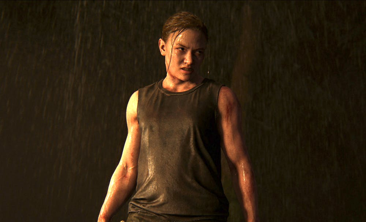 Abby Anderson looks menacing while standing in the rain in 'The Last of Us Part II'