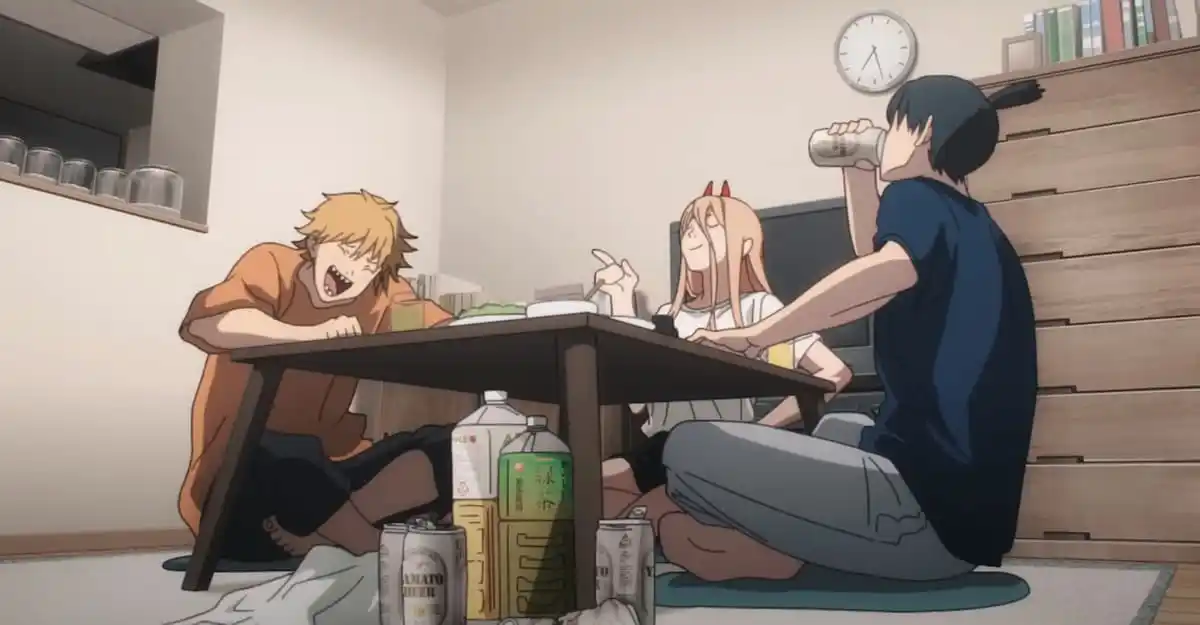 Denji, Aki, and Power have fun at the dinner table during ending 12 of Chainsaw Man
