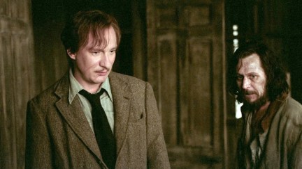 Remus Lupin and Sirius Black (played by David Thewlis and Gary Oldman) stand in the Shrieking Shack in Harry Potter and the Prisoner of Azkaban