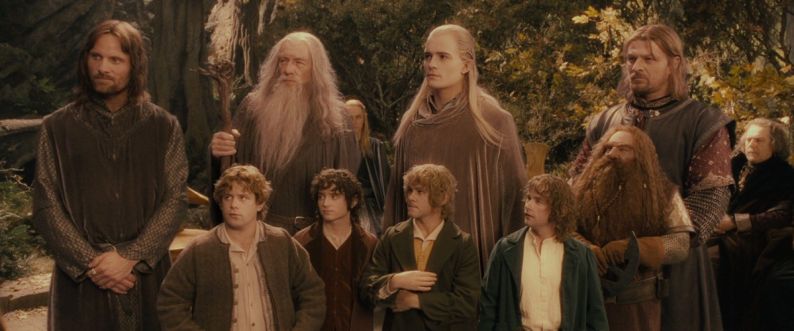 The fellowship stand in a line before they take off on their journey