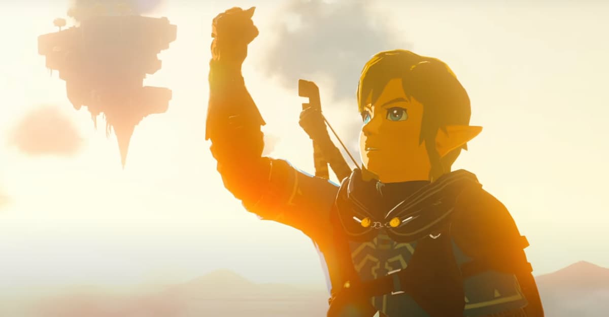 Link pondering his new arm in Legend Of Zelda: Tears of the Kingdom
