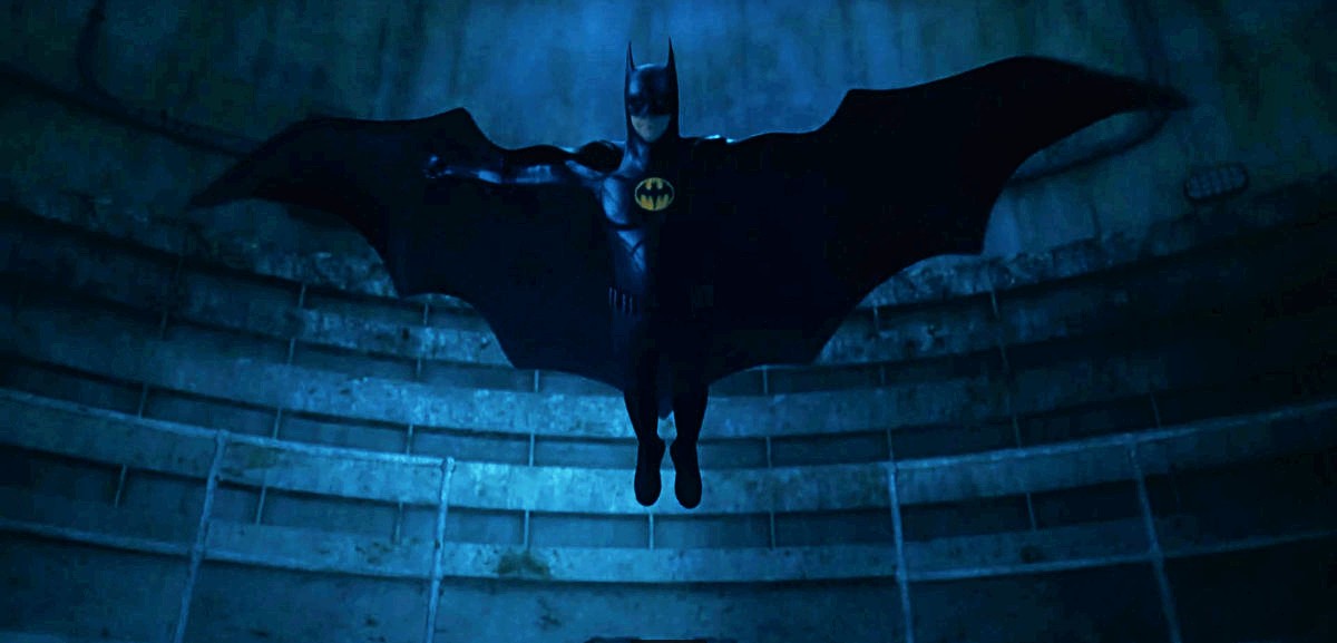 Michael Keaton as Batman flying in The Flash