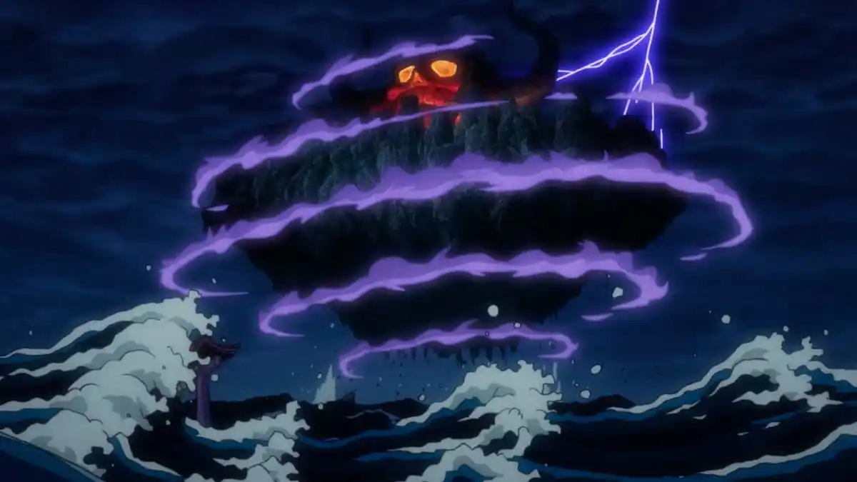 Kaido lifts Onigashima to the sky in One Piece