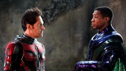 Paul Rudd's Ant-Man and Jonathan Majors' Kang the Conqueror have a conversation in Ant-Man and the Wasp: Quantumania