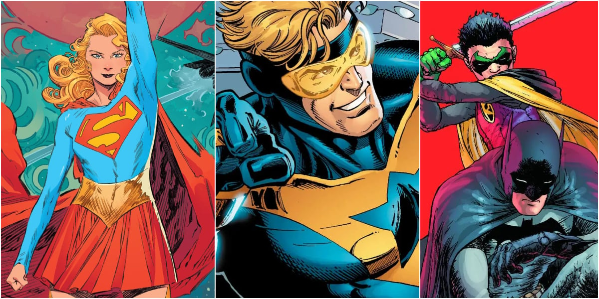 Supergirl, Booster Gold, and Batman and Robin in DC Comics