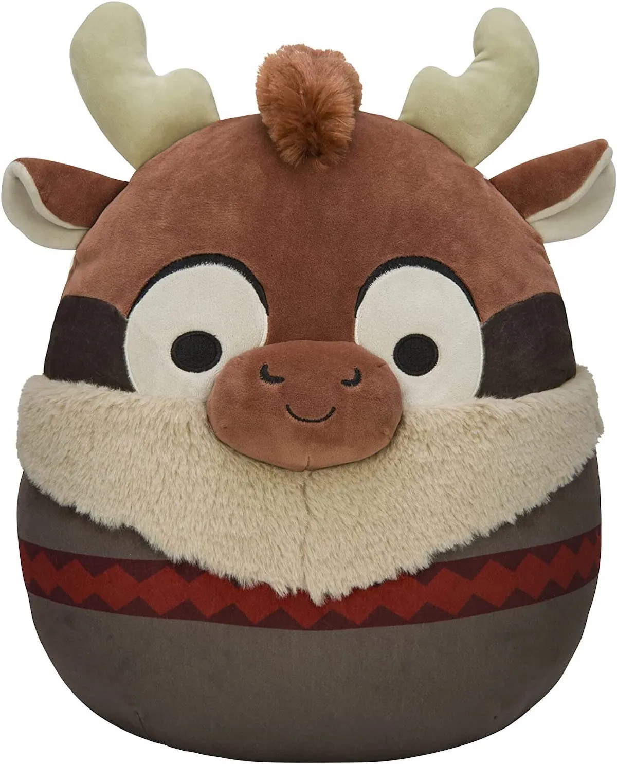 A reindeer Squishmallow wearing a sweater