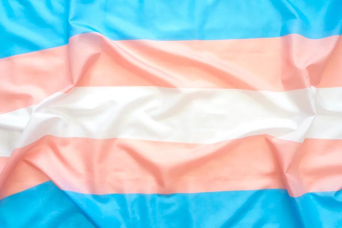 A wrinkled trans flag