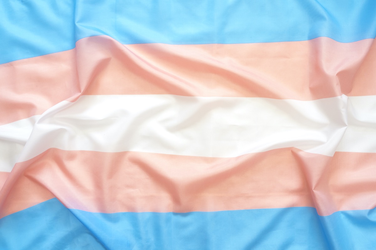 A wrinkled trans flag