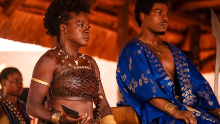 Viola Davis as General Nanisca and John Boyega as King Ghezo in The Woman King