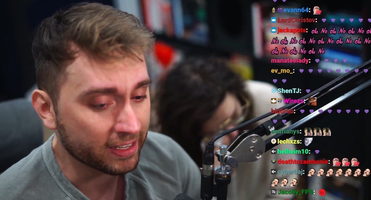 Twitch streamer Atrioc cries in his studio.