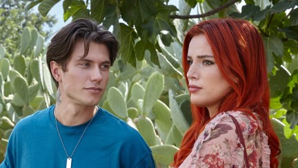 Bella Thorne in Game of Love/Time Is Up 2, with a man staring at her.