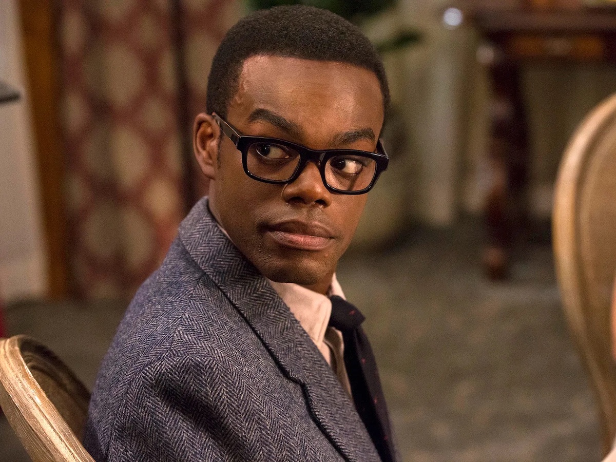 Chidi looks over his shoulder in The Good Place.