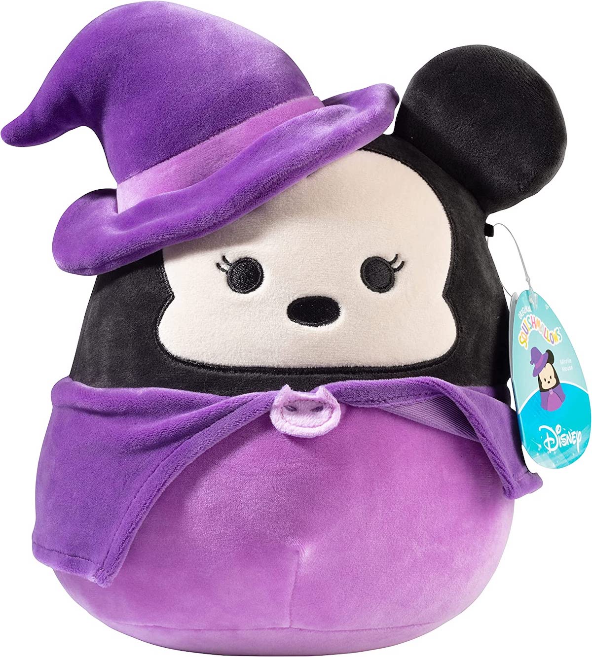 A Minnie Mouse Squishmallow in a purple witch's hat and cloak