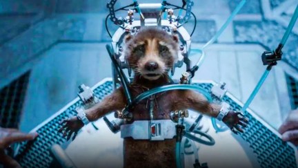 Rocket Raccoon all strapped down in Guardians of the Galaxy Vol. 3