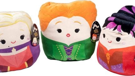 Three Squishmallows made to look like the Sanderson sisters from Hocus Pocus