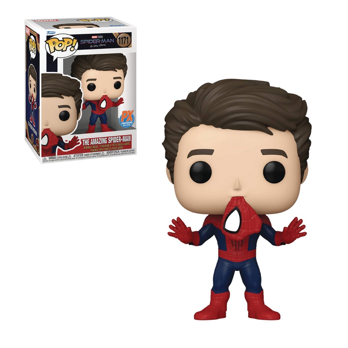 Amazing Spider-Man Funko Pop, displayed in and out of box (Funko)