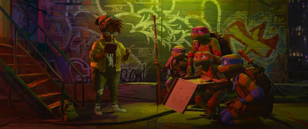 TMNT and April in an alley.