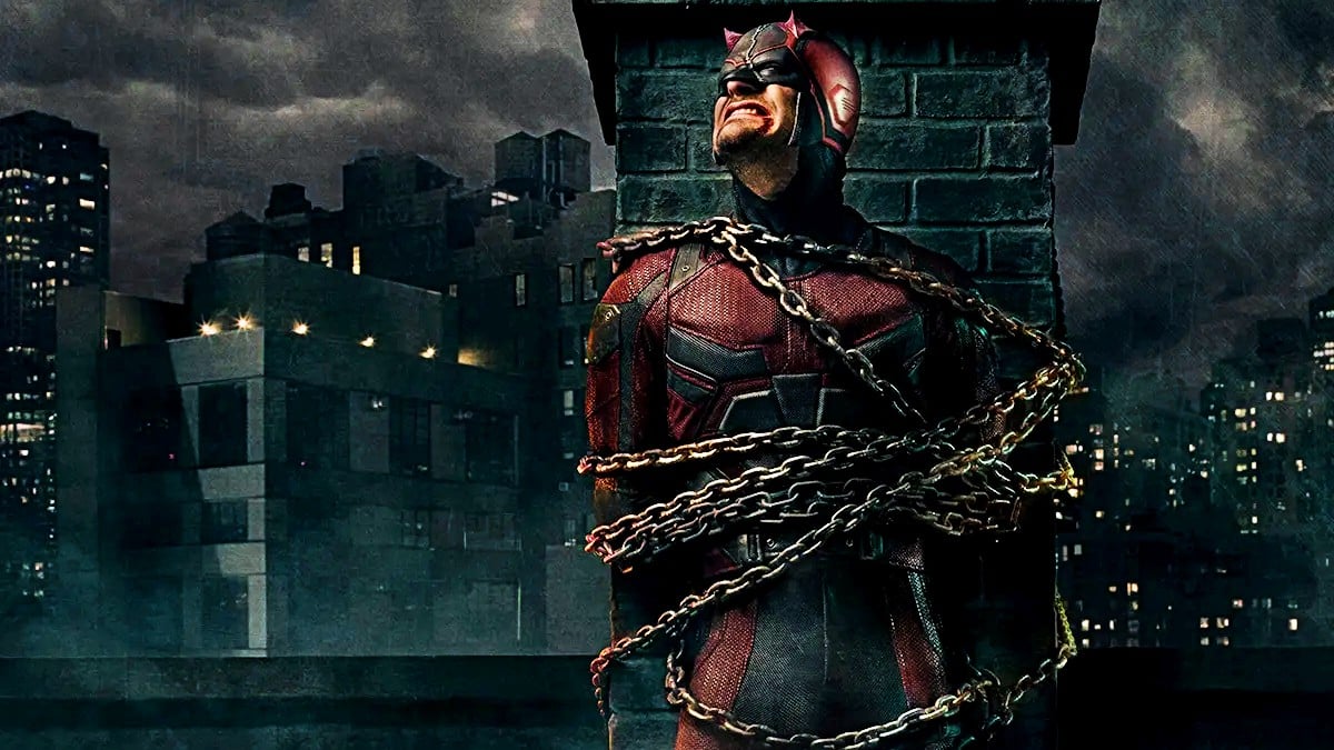 Charlie Cox as Matt Murdock in chains in Daredevil
