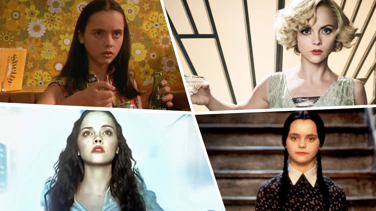Christina Ricci in (clockwise from top left) 'Now and Then,' 'Z: The Beginning of Everything,' 'Addams Family Values,' and Moby's "Natural Blues" video