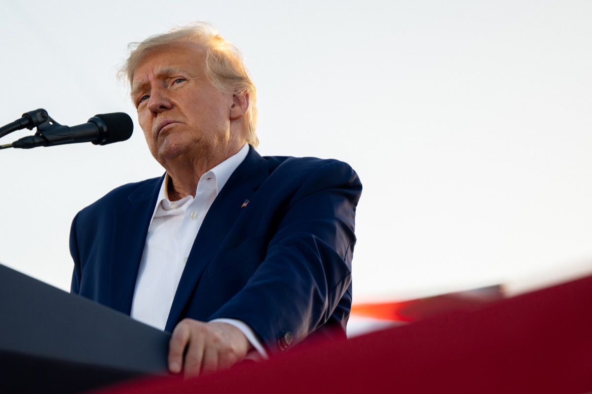 Donald Trump at a rally just days before a grand jury indicted him in Manhattan
