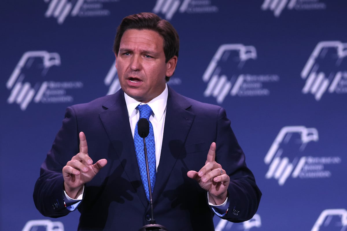 Florida Governor Ron DeSantis speaks to guests at the Republican Jewish Coalition Annual Leadership Meeting