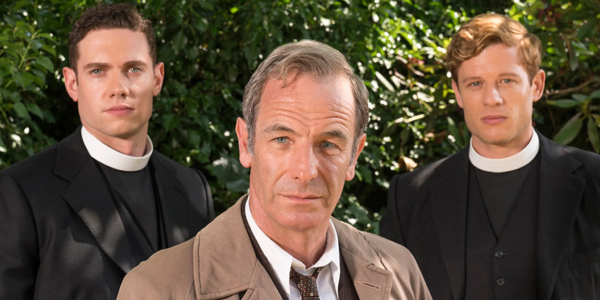 Tom Brittney as Will Davenport, Robson Green as Geordie Keating and James Norton as Sidney Chambers in Grantchester