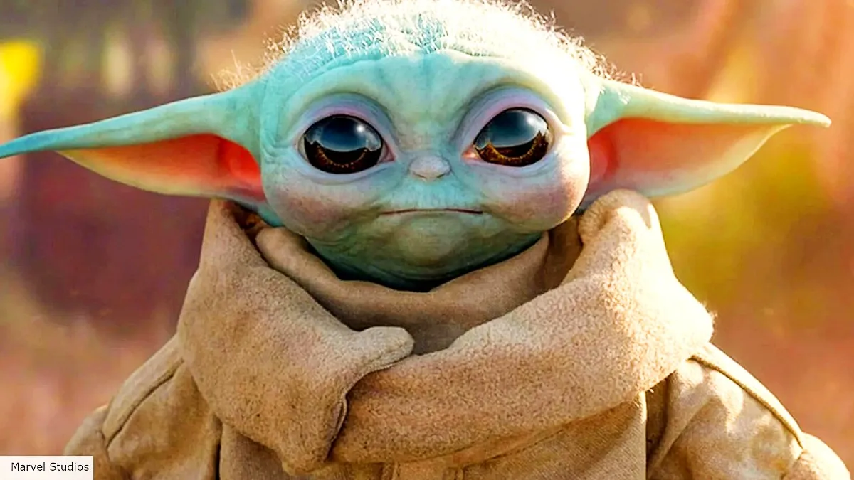 A closeup shot of Baby Yoda/Grogu in The Mandalorian