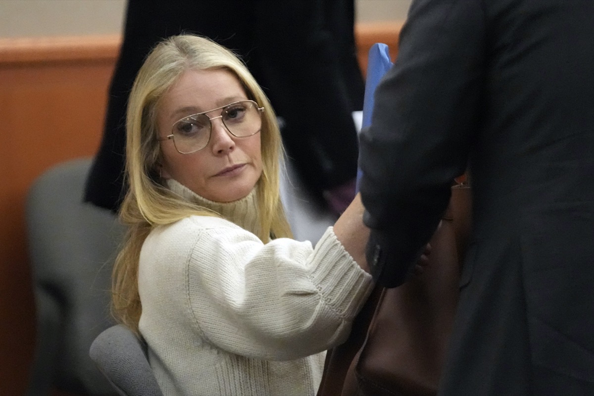 Actor Gwyneth Paltrow looks on before leaving the courtroom, Tuesday, March 21, 2023, in Park City, Utah, where she is accused in a lawsuit of crashing into a skier during a 2016 family ski vacation, leaving him with brain damage and four broken ribs. Terry Sanderson claims that the actor-turned-lifestyle influencer was cruising down the slopes so recklessly that they violently collided, leaving him on the ground as she and her entourage continued their descent down Deer Valley Resort, a skiers-only mountain known for its groomed runs, après-ski champagne yurts and posh clientele.  (AP Photo/Rick Bowmer, Pool)