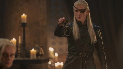 A picture of Ewan Mitchell as Aemond Targaryen during episode eight of House of the Dragon