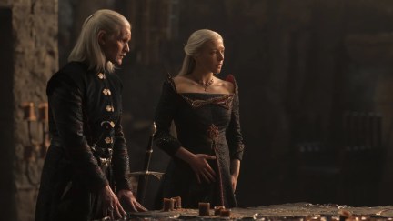 Rhaenyra and Daemon Targaryen, played by Emma D'Arcy and Matt Smith respectively, learn that King Viserys I died in the finale of the first season of House of the Dragon