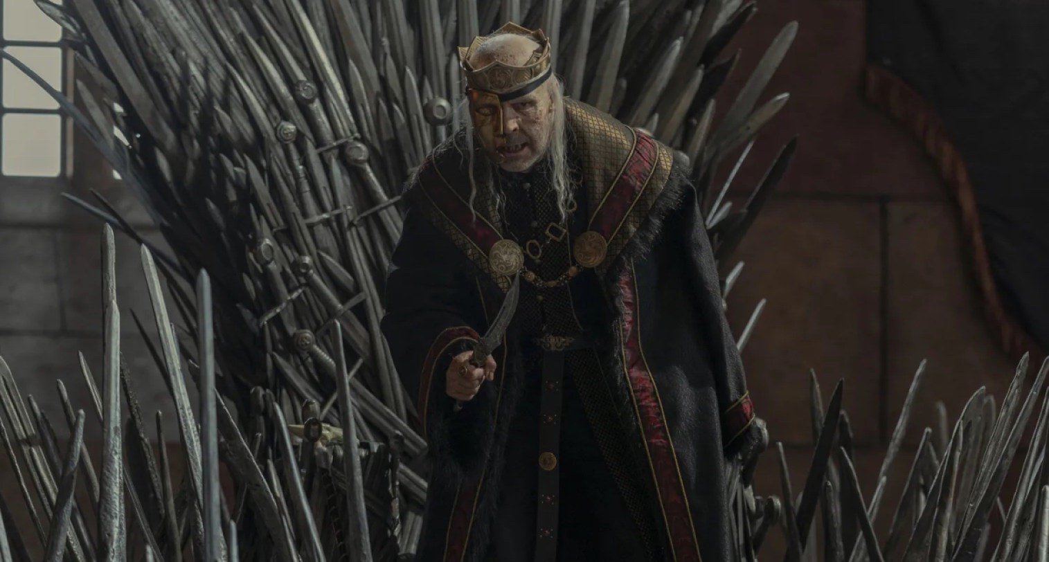 King Viserys I Targaryen , played by Paddy Considine, stands up to defend the honor of his daughter Rhaenyra in the eighth episode of the first season of House of the Dragon