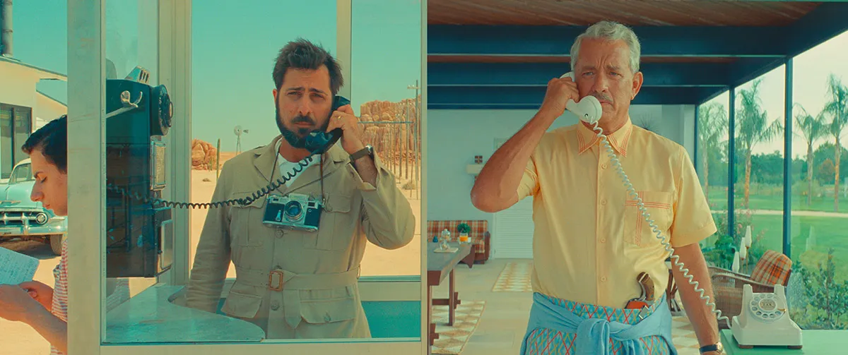 Jason Schwartzman and Tom Hanks on the phone in Asteroid City