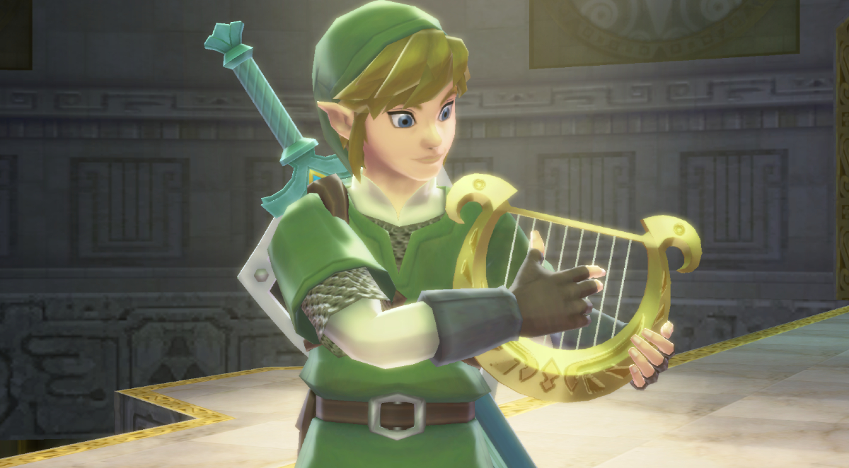 Link playing the Goddess Harp in 'The Legend of Zelda: Skyward Sword'