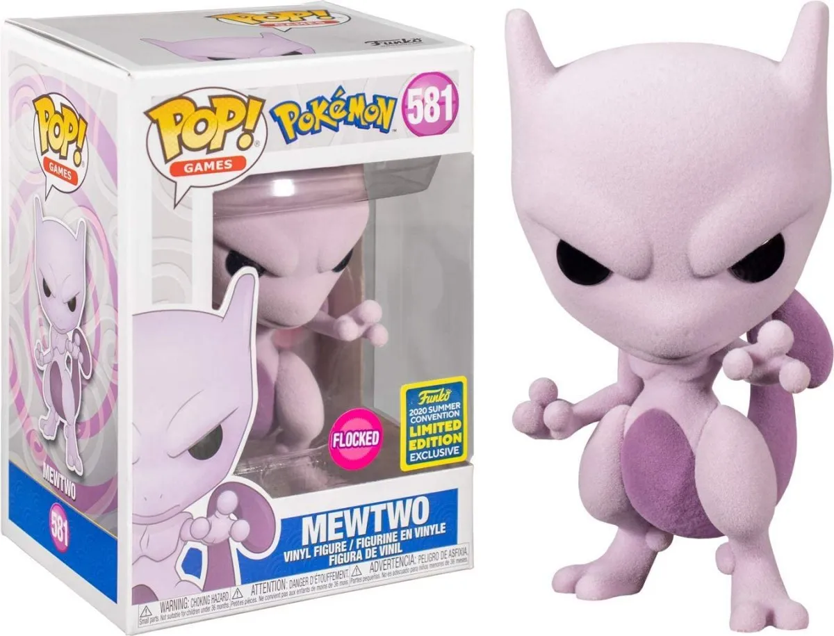 Mewtwo Funko Pop, displayed in box and out of box