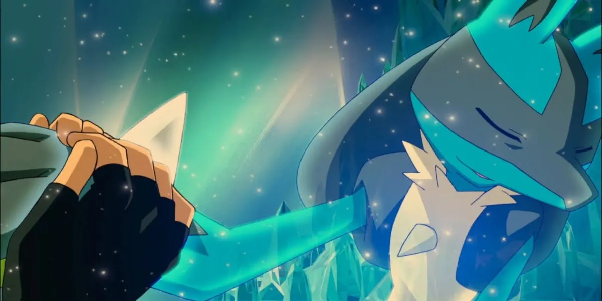 Screenshot from Pokémon: Lucario and the Mystery of Mew, featuring Lucario 