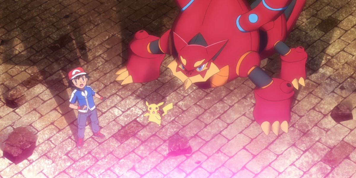 Screenshot from Pokémon the Movie: Volcanion and the Mechanical Marvel, Ash, Pikachu and Volcanion
