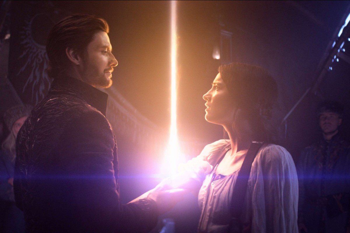 Alina Starkov and the Darkling, played by Jessie Mei Li and Ben Barnes respectively, have their fateful first encounter on Shadow and Bone on Netflix