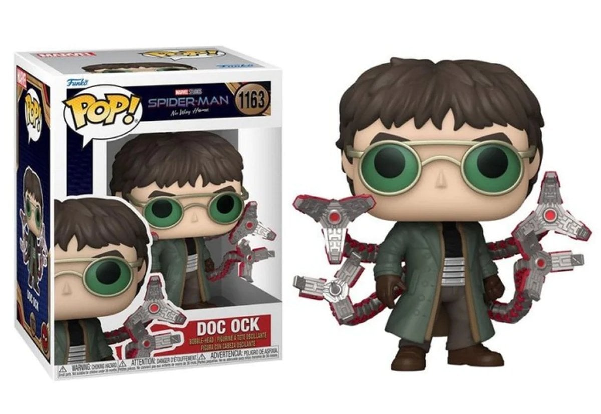 Doc Ock Funko Pop, displayed in and out of box (Funko)