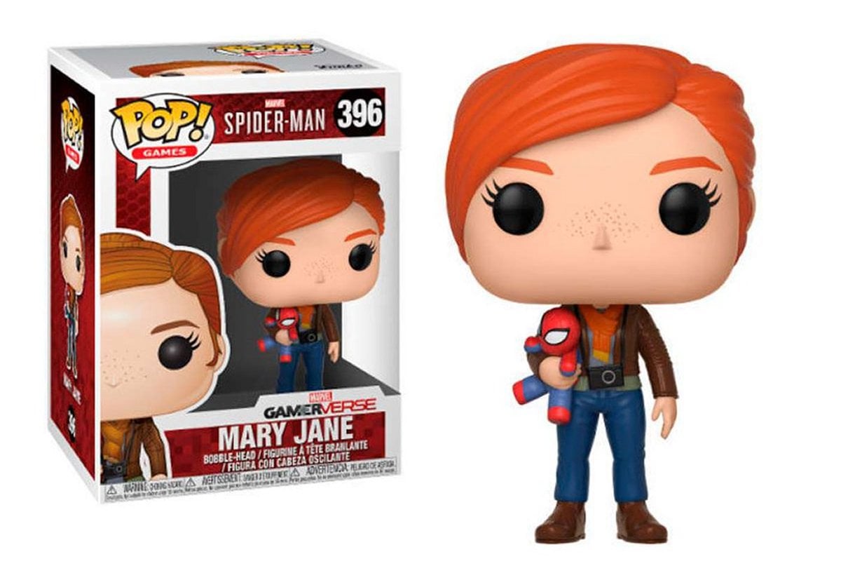 Mary Jane Watson Funko Pop, displayed in and out of box (Funko)