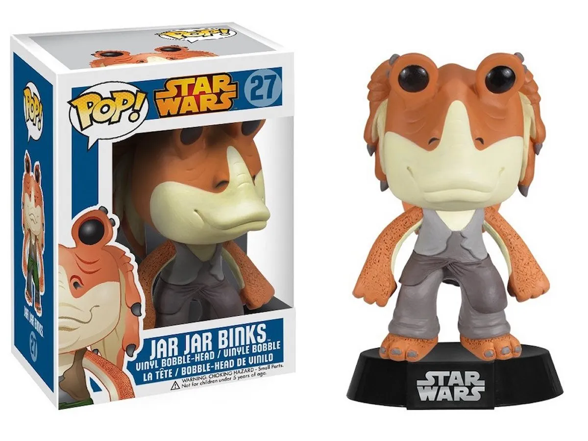 Jar Jar Binks Funko Pop, displayed in box and out of the box
