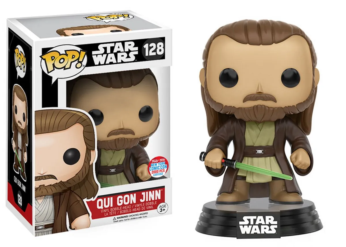 Qui-Gon Jinn limited edition Funko Pop, displayed in box and out of box