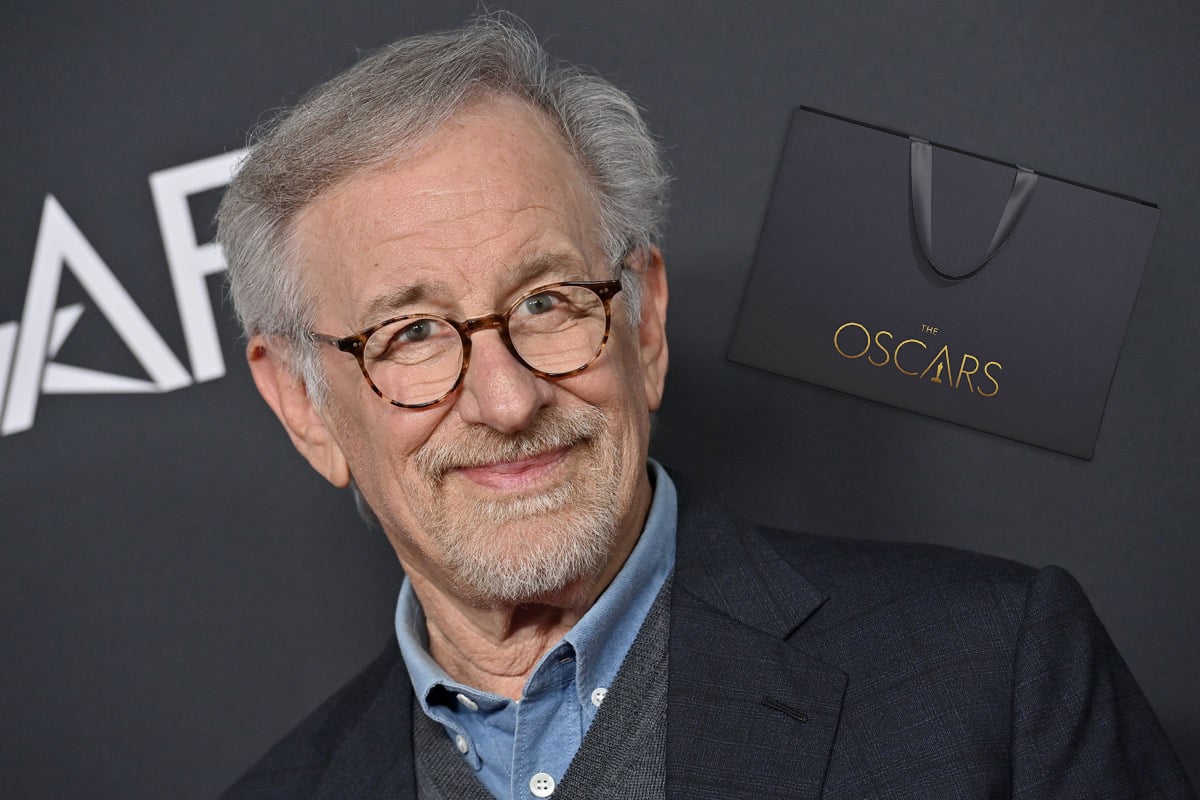 Steven Spielberg at 2022 AFI Fest; inset: Oscars gift bag