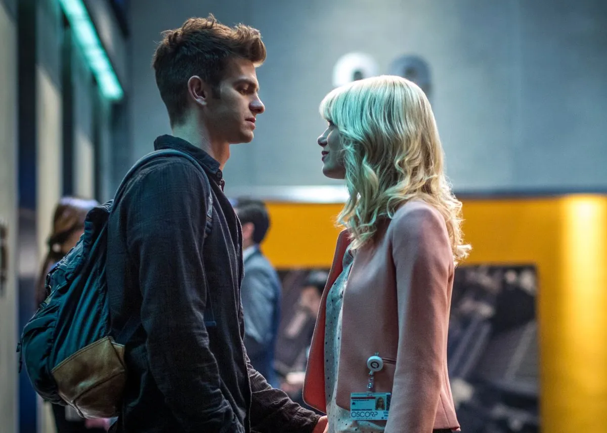 Andrew Garfield as Peter Parker and Emma Stone as Gwen Stacy in The Amazing Spider-Man 2